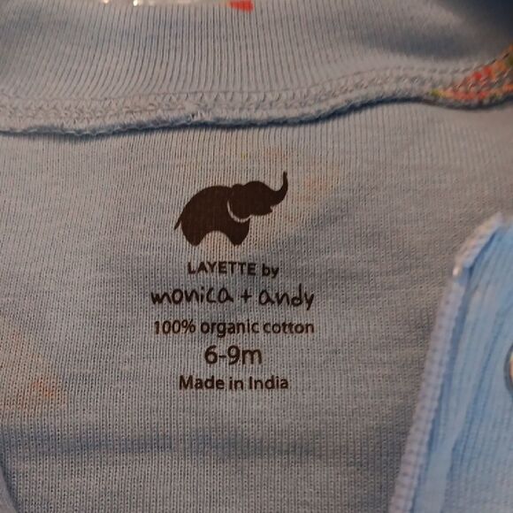 TWO MONICA + ANDY FOOTED ONE PIECE PAJAMAS PIZZA ON LIGHT BLUE 6-9 MONTHS - Picture 5 of 6